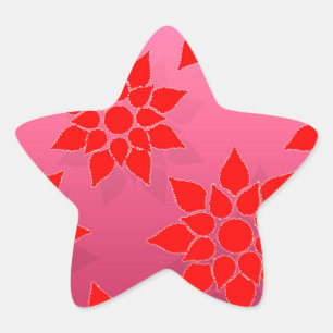 Adesito Estrela Desenho Floral Vermelho Brilhante sobre Rosa Inten