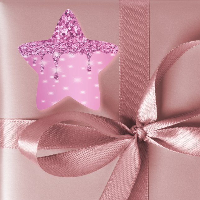Adesito Estrela Elegante Gotejamento de Brilho Rosa Quente (Hot pink glitter drip bachelorette sticker — perfect for favors, gift bags, or party decor)