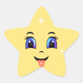 Adesito Estrela Emoji de Rosto Feliz Amarelo Fofo