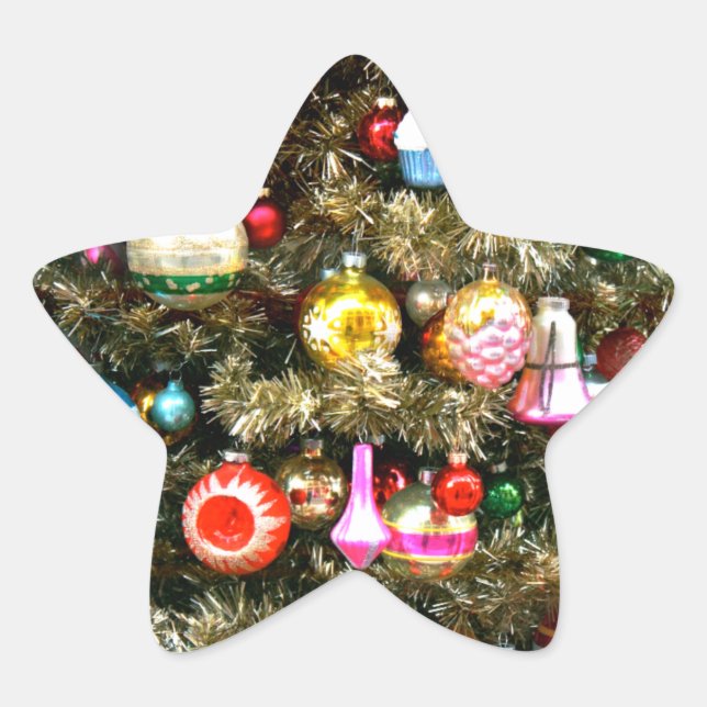 Adesito Estrela Enfeites de Natal Antigos em uma Árvore (Frente)