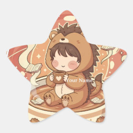 Adesito Estrela Estrela Brilhante Kawaii Chibi Sticker de Ouriço