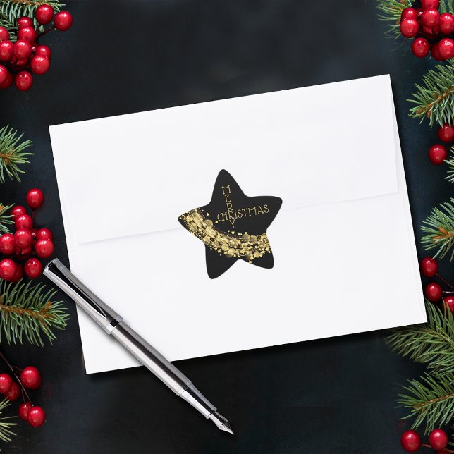 Adesito Estrela Estrelas no Natal Negro (Stars on black Merry Christmas star sticker or envelope seal)