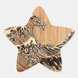 Adesito Estrela Excelente Hokusai Wave Bamboo Wood Style