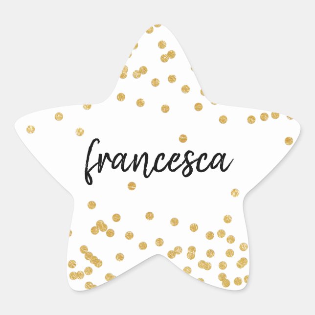Adesito Estrela Faux Dourado Confetti e Brussel - Nome com Letra (Frente)