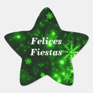 Adesito Estrela Felices Fiestas Snowflakes Green Star Stickers