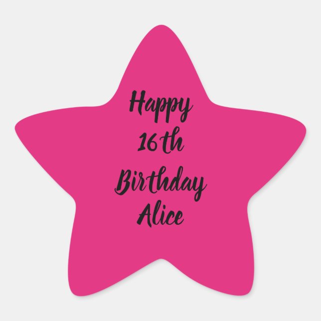 Adesito Estrela Feliz 16.º aniversário, Pink Black Name Girly (Frente)