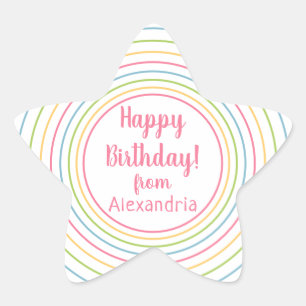 Adesito Estrela Feliz Aniversário Colorido da nome Rosa Pastel