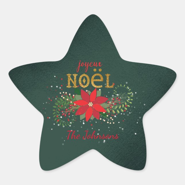 Adesito Estrela Feliz Natal Joyeux Noel Star Green Francês (Frente)