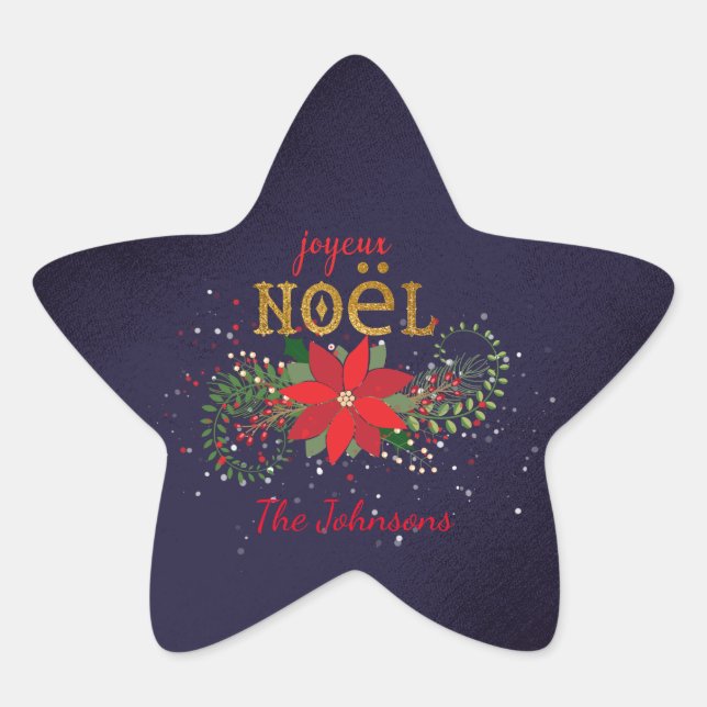 Adesito Estrela Feliz Natal Joyeux Noel Star Marinho Francês (Frente)