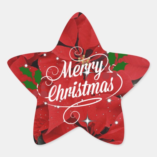 Adesito Estrela Feliz Natal, poinsettias vermelhas, (Frente)