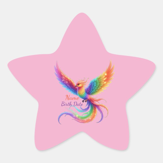 Adesito Estrela Fenix Arco-íris Personalizada Nome Data de Nascime (Frente)