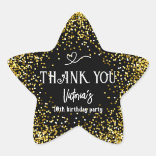 Adesito Estrela Festa de aniversário Dourada Negra Obrigado