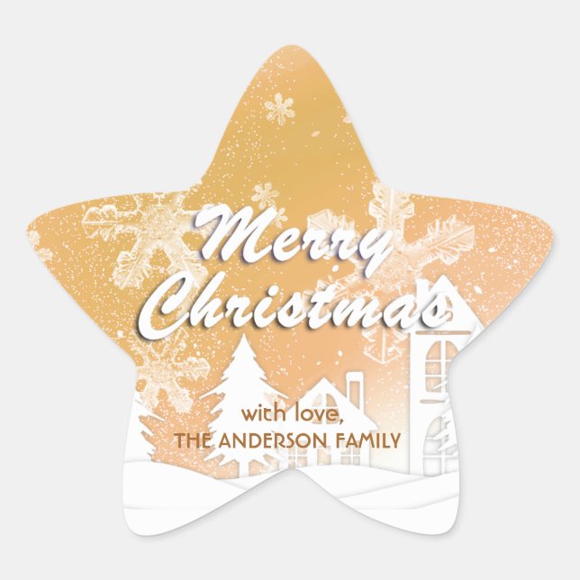Adesito Estrela Flocos de Neve Dourados da Casa Branca Feliz Natal (Frente)