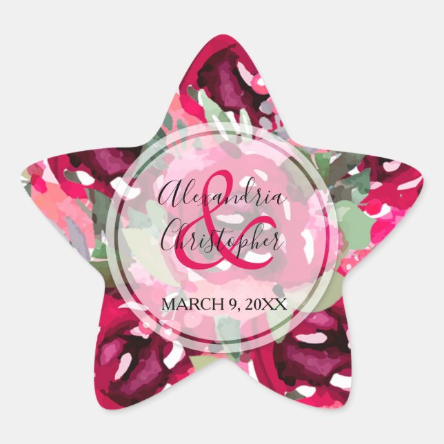 Adesito Estrela Flores de Aquarela Rosa Elegantes (Frente)