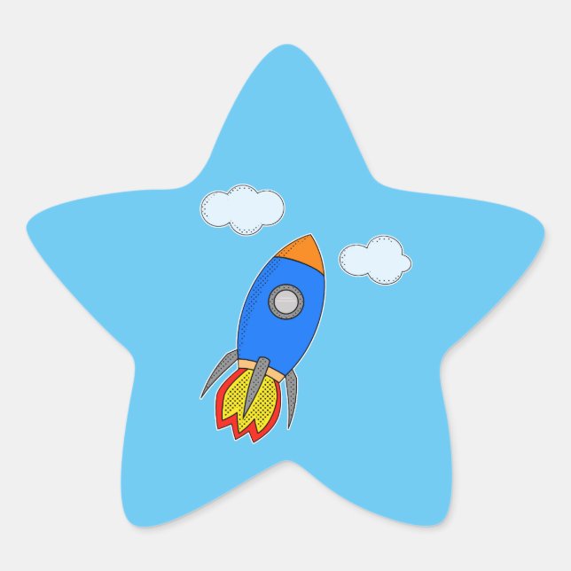Adesito Estrela Foguete Espacial do Cartoon no Céu Azul (Frente)