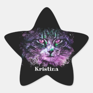 Adesito Estrela Galáxia Gato Preto Verde Puro, Cor Digital Verde
