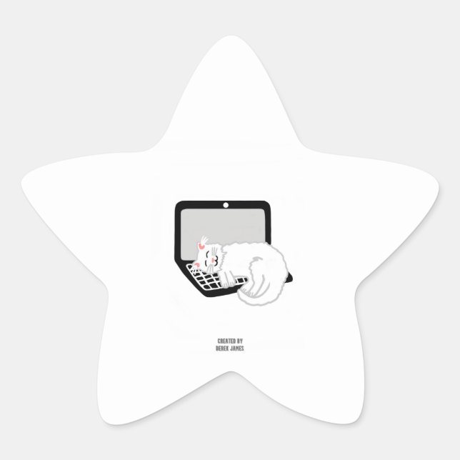 Adesito Estrela Gato Branco Dormindo no Laptop (Frente)