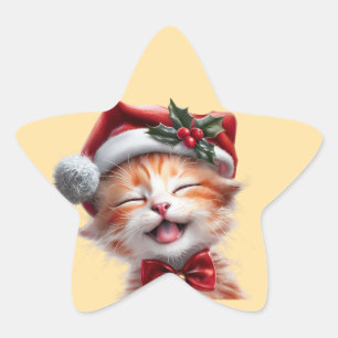 Adesito Estrela Gato de Natal bonito com Chapéu Santa e Arco