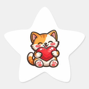 Adesito Estrela Gato Fofo Coração – Gato Kawaii Abraçando Coração