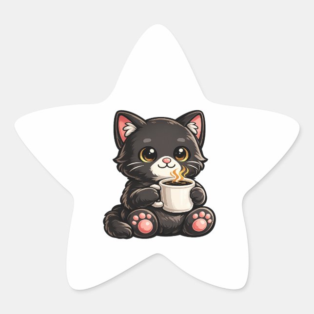 Adesito Estrela Gato Preto Fofo com Café (Frente)