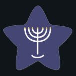 Adesito Estrela Gráfico Dourado do Marinho Branco Moderno Menorah<br><div class="desc">Hebraico Menorah Sticker. Marinho,  Branco,  Dourado. Transferível e personalizável.</div>