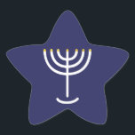 Adesito Estrela Gráfico Dourado do Marinho Branco Moderno Menorah<br><div class="desc">Hebraico Menorah Sticker. Marinho,  Branco,  Dourado. Transferível e personalizável.</div>