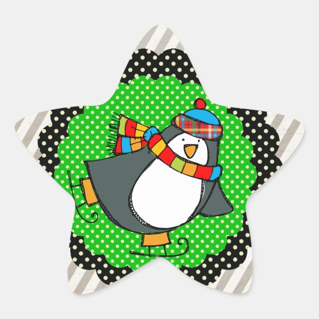 Adesito Estrela Holly Jolly Skating Penguins Star Sticker (Frente)