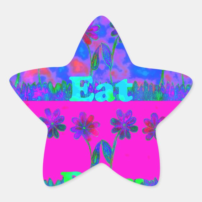 Adesito Estrela Impressão de Arte "Comer Amor e Brincar" vibrante  (Frente)