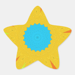 Adesito Estrela Impressão de Arte de Mandala Ciano e Dourado