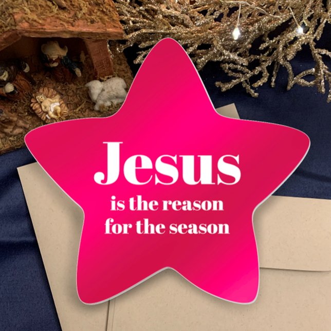 Adesito Estrela Jesus é a razão do Natal Vermelho da temporada (Jesus is the reason for the season. Elegant red religious Christmas envelope or wrapping  sticker.
)