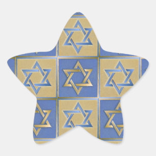 Adesito Estrela Judaica Star De David Metal Dourado Azul