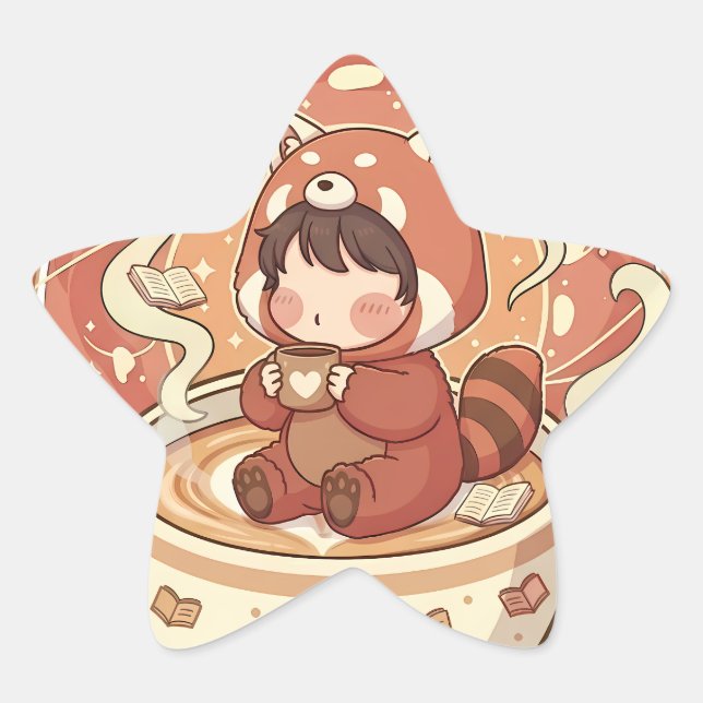 Adesito Estrela Kawaii Red Panda Coffee Star Reward Sticker (Frente)