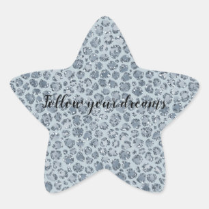 Adesito Estrela Leopardo Azul de Denim Glitter