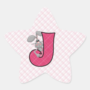 Adesito Estrela Letra J Gingham, coelho rosa, monograma