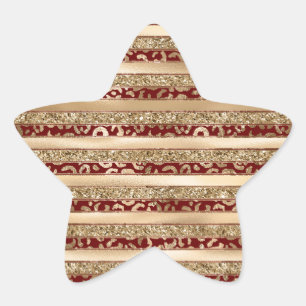 Adesito Estrela Listras de Impressão do Leopardo Dourado Vermelho