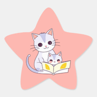 Adesito Estrela Mãe Gato Lendo Seu Gatinho De Estrelas