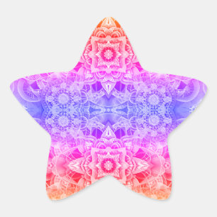 Adesito Estrela Mandala Kaleidoscópica em Azul, Amarelo e Rosa