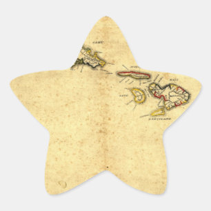 Adesito Estrela Mapa do Havaí Vintage 1837 - Ilhas Havaianas