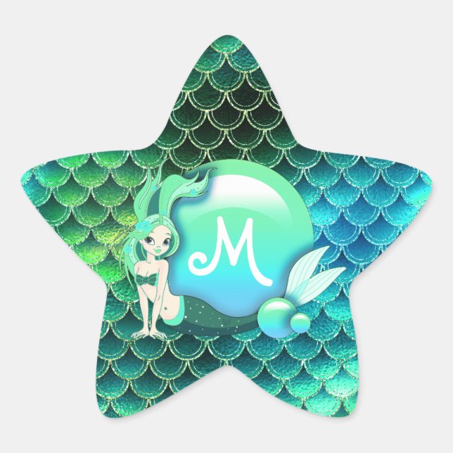 Adesito Estrela Mermaid Pearls and Scales Monograma Verde ID600 (Frente)