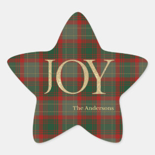Adesito Estrela Moderno Roteiro de Feliz Natal Joy tartan vermelho