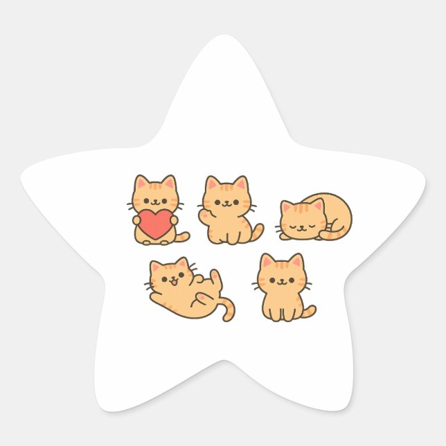 Adesito Estrela Multi‑Cat Sticker – Kawaii Cats Star Sticker (Frente)