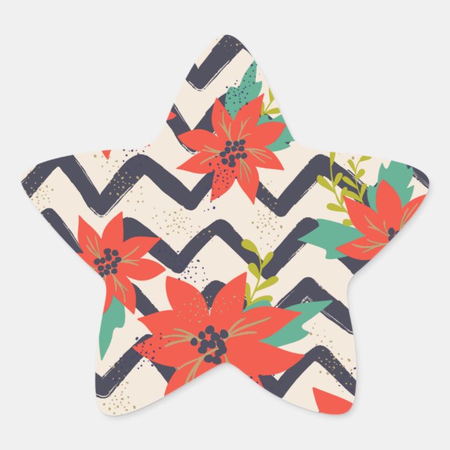 Adesito Estrela Natal Red Poinsettia Black & White Chevron (Frente)