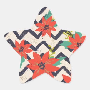 Adesito Estrela Natal Red Poinsettia Black & White Chevron