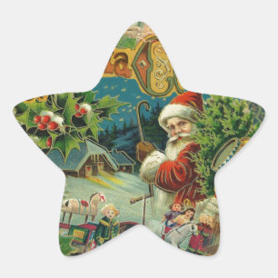 Adesito Estrela Natal Santa Claus Arte Antiquada