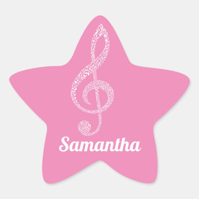 Adesito Estrela Nome Moderno Simples Pink White Treble Clef (Frente)