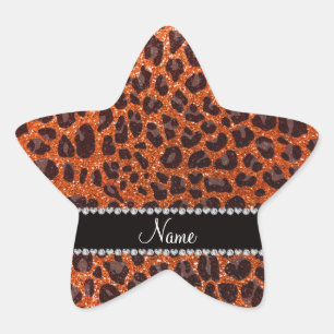 Adesito Estrela Nome personalizado glitter laranja impressão leopa