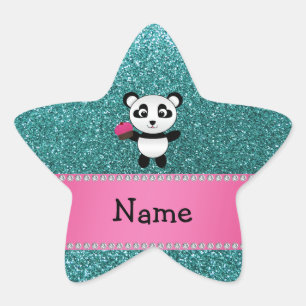 Adesito Estrela Nome personalizado panda cupcake turquesa brilho