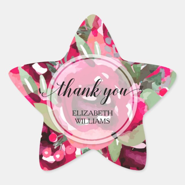 Adesito Estrela Obrigado: Flores De Aquarela De Texto (Frente)