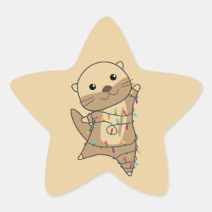 Adesito Estrela Otter Christmas Snow Animais de inverno Otter Star
