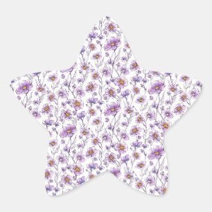 Adesito Estrela Padrão Botânico de Flor Silvestre Roxa
